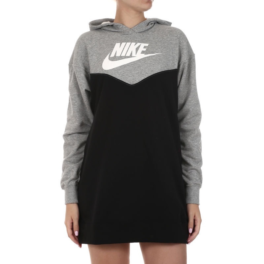 Nike Sportswear Hoodie Dress Black Gray Athleisure Casual Sporty Gorpcore